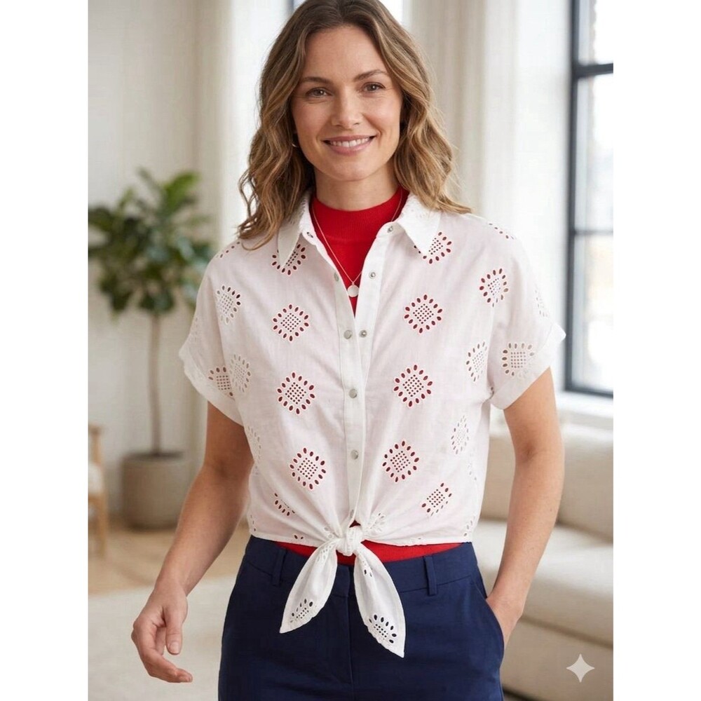 Elie Tahari White Floral Blouse Size XL